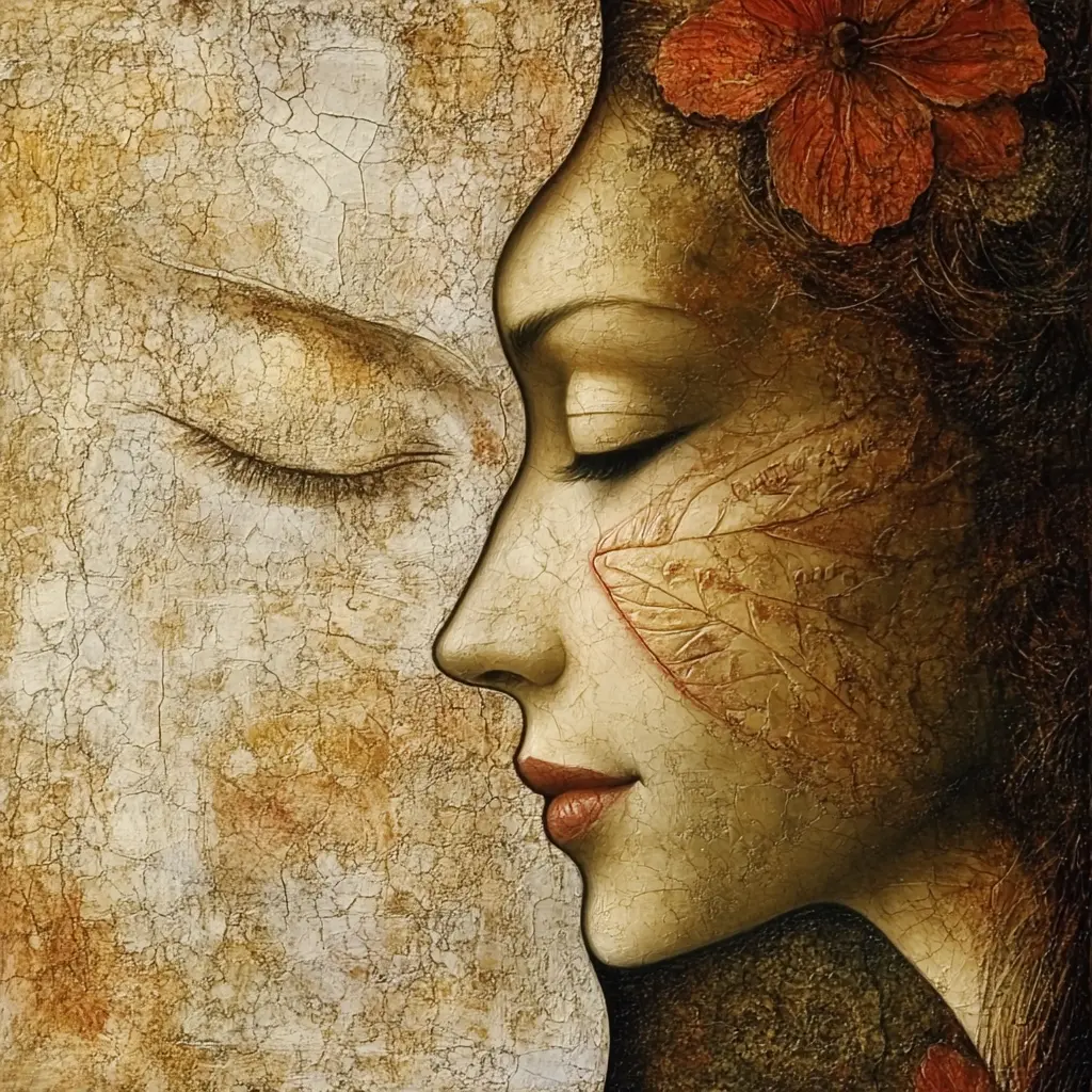 Ilustración artística de un rostro femenino en armonía con un perfil simbólico, representando la conexión profunda con un compañero de vida.