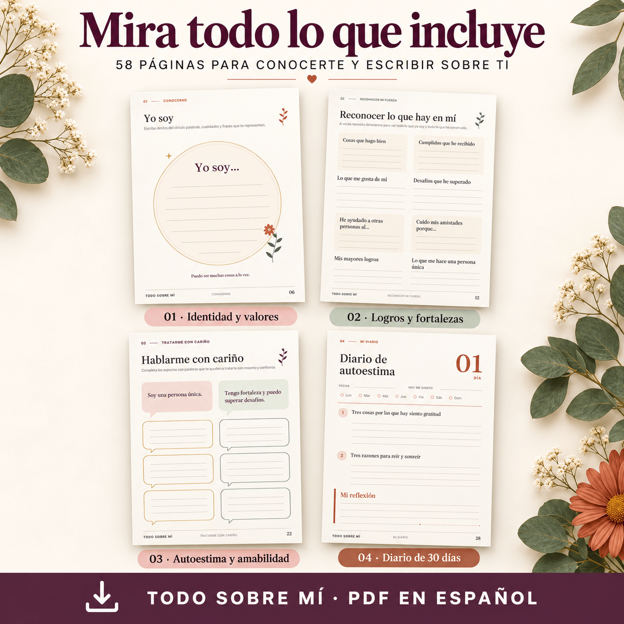 Todo sobre mí: Cuaderno de autoestima y amor propio en PDF - Image 3
